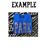 MUSTANGS BLOCK SPANGLE CREWNECK